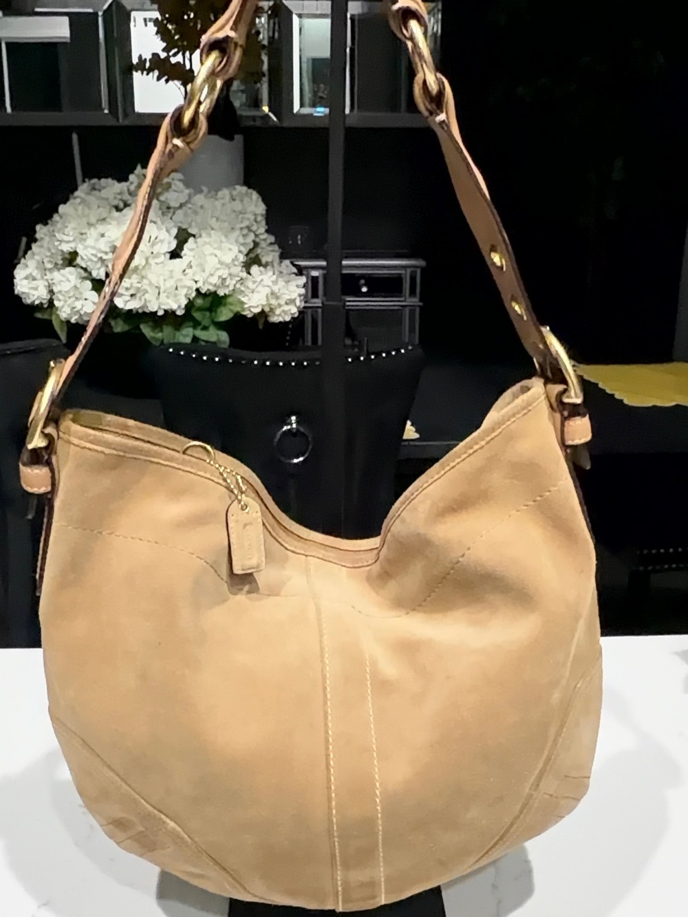 Coach Suede Hobo Bag in Light Tan with Gold Hardware - Picture 8 of 11